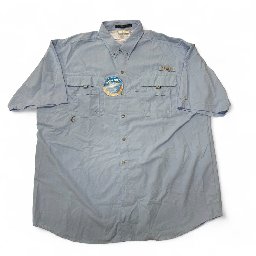 Columbia Bahama PFG Fishing Shirt Mens‎ 2XT UPF 50 Omni Shade Button Up NWT Blue